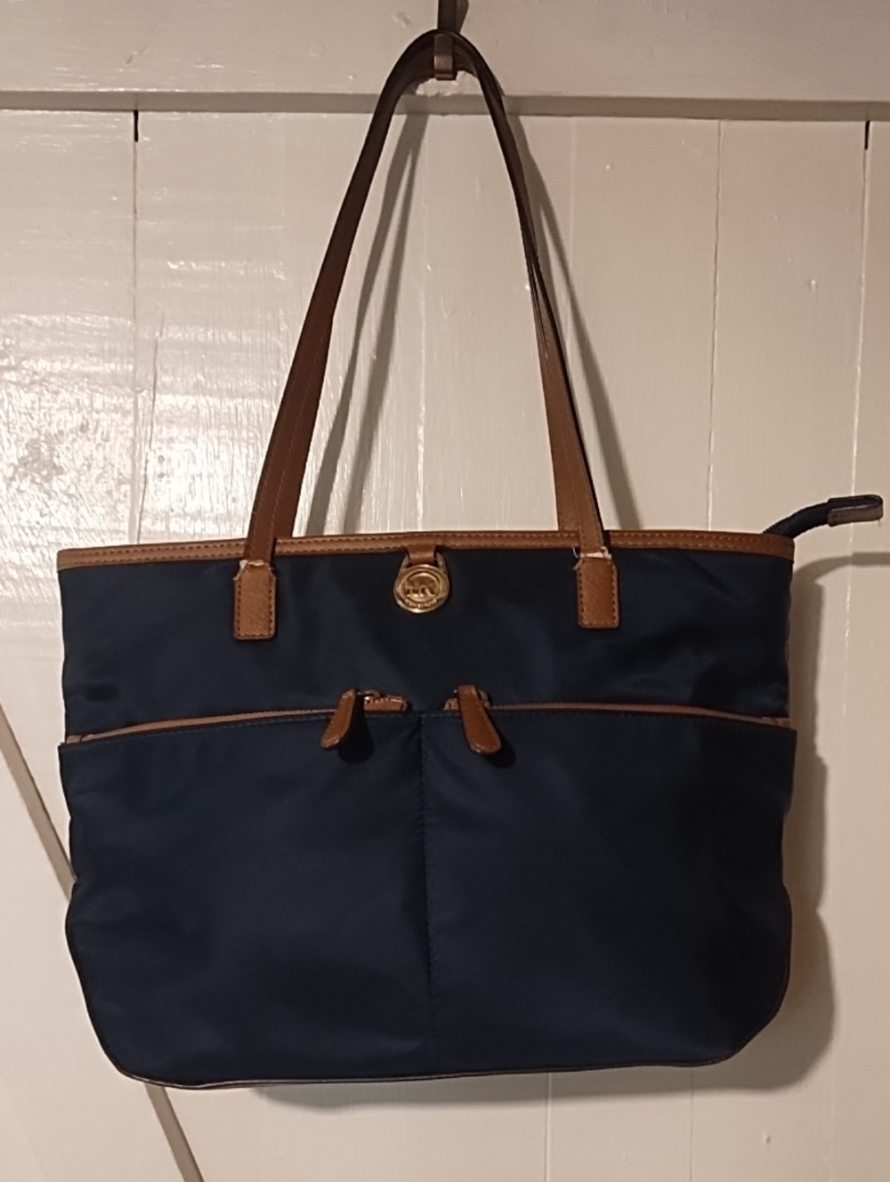 Michael Michael Kors Navy Blue Tote Bag with Tan Trim - Classic VGC.